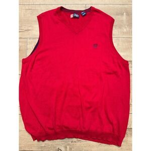 Chaps Mens 2XLT Red Cotton Knit Sweater Vest‎ Sleeveless Classic Layering